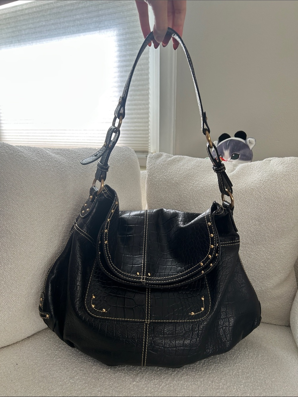 MAXX NEW YORK Black Croc-embossed leather shoulder bag